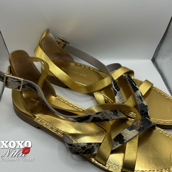 DIANE VON FURSTENBERG Gold & Animal Print Straps Cannes Sandals - Eur 38/USA 8M - Picture 3 of 7